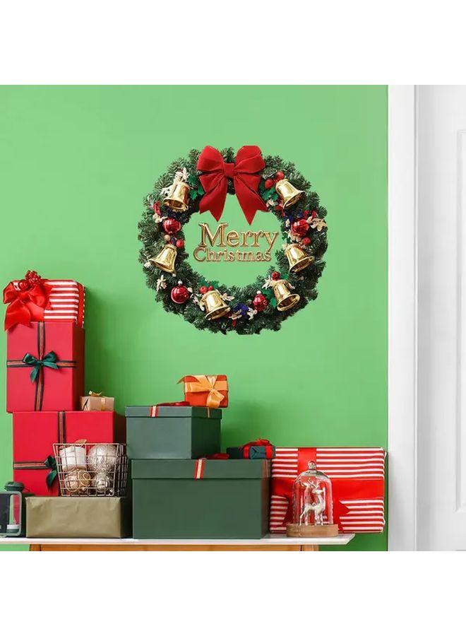 Christmas Bell Wreath Wall Decal Easy Peel Stick Festive Red Green Floral Design Golden Bells Holiday Home Decor - Image 1